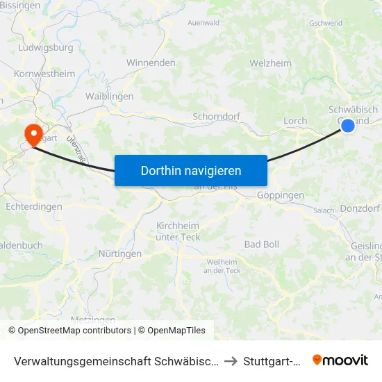 Verwaltungsgemeinschaft Schwäbisch Gmünd to Stuttgart-West map