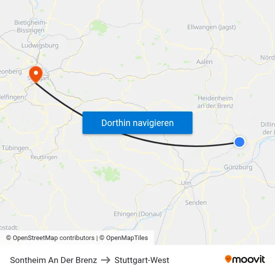 Sontheim An Der Brenz to Stuttgart-West map