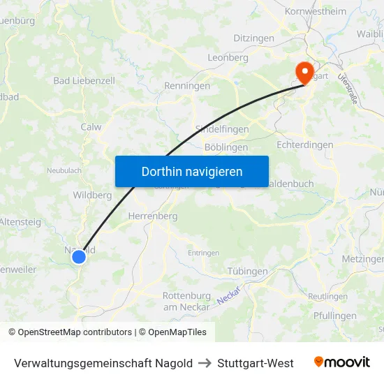 Verwaltungsgemeinschaft Nagold to Stuttgart-West map
