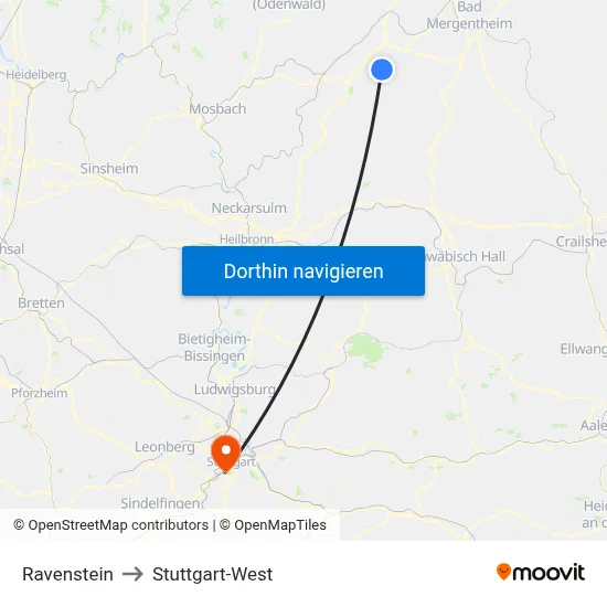 Ravenstein to Stuttgart-West map
