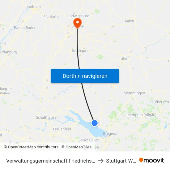 Verwaltungsgemeinschaft Friedrichshafen to Stuttgart-West map