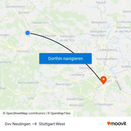 Gvv Neulingen to Stuttgart-West map
