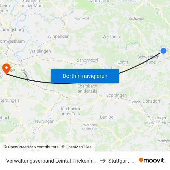 Verwaltungsverband Leintal-Frickenhofer Höhe to Stuttgart-West map