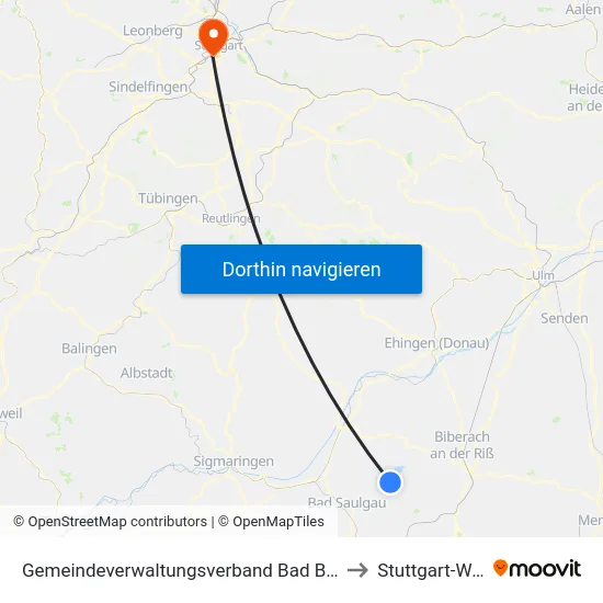 Gemeindeverwaltungsverband Bad Buchau to Stuttgart-West map