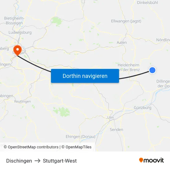 Dischingen to Stuttgart-West map