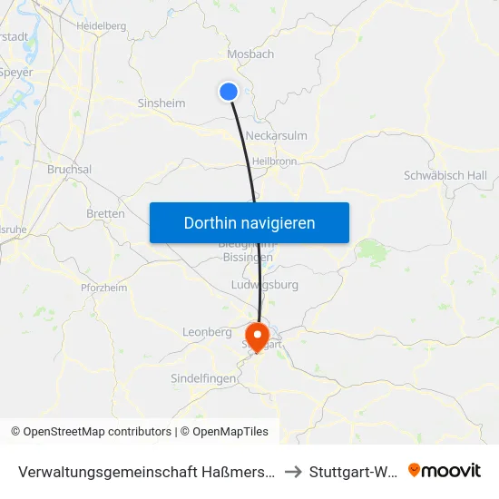 Verwaltungsgemeinschaft Haßmersheim to Stuttgart-West map