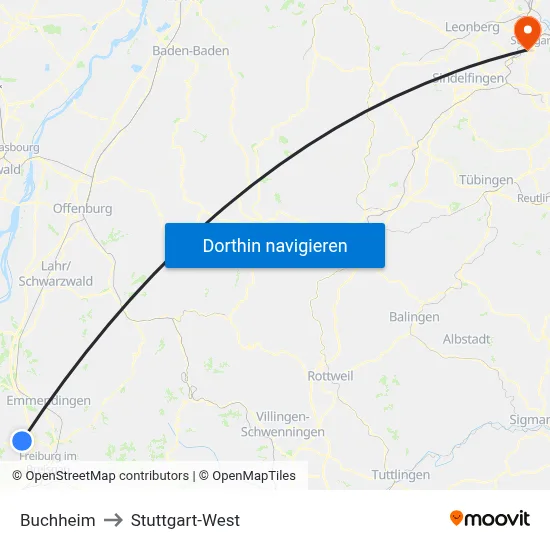 Buchheim to Stuttgart-West map