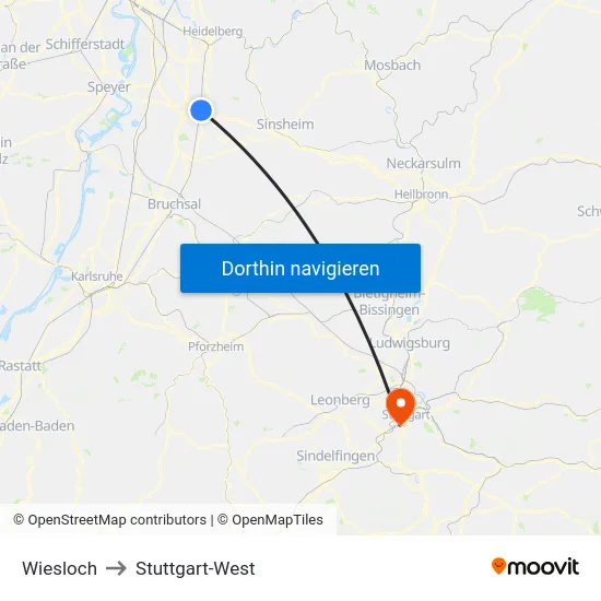 Wiesloch to Stuttgart-West map