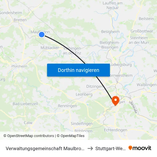 Verwaltungsgemeinschaft Maulbronn to Stuttgart-West map