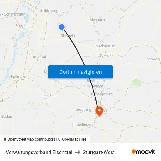 Verwaltungsverband Elsenztal to Stuttgart-West map