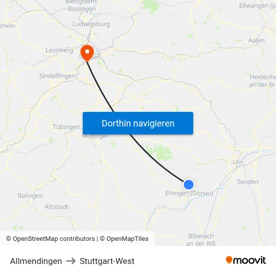 Allmendingen to Stuttgart-West map