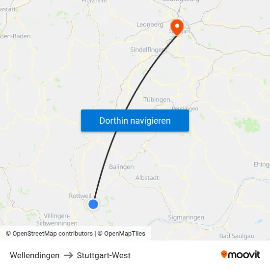 Wellendingen to Stuttgart-West map