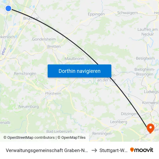 Verwaltungsgemeinschaft Graben-Neudorf to Stuttgart-West map