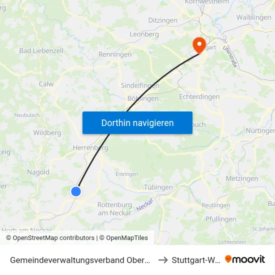 Gemeindeverwaltungsverband Oberes Gäu to Stuttgart-West map