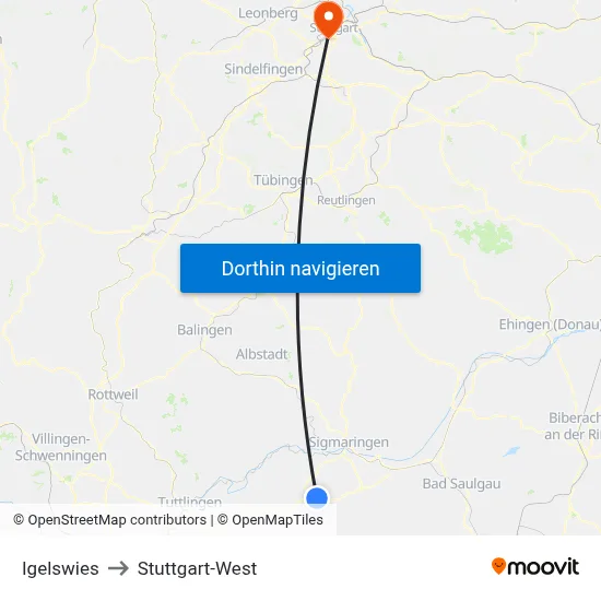 Igelswies to Stuttgart-West map