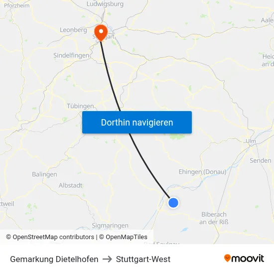 Gemarkung Dietelhofen to Stuttgart-West map