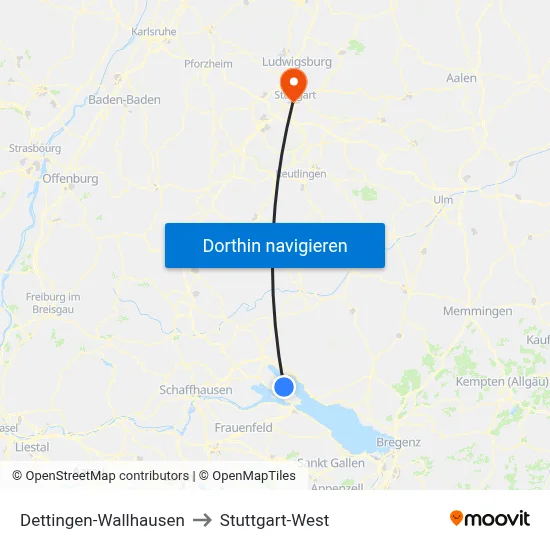 Dettingen-Wallhausen to Stuttgart-West map