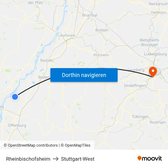 Rheinbischofsheim to Stuttgart-West map