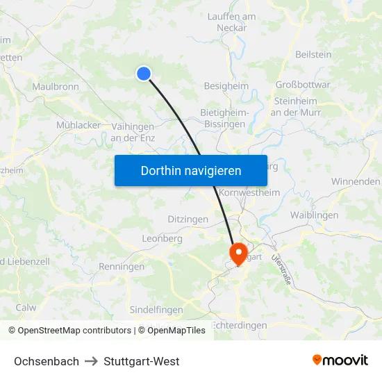 Ochsenbach to Stuttgart-West map
