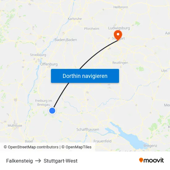 Falkensteig to Stuttgart-West map