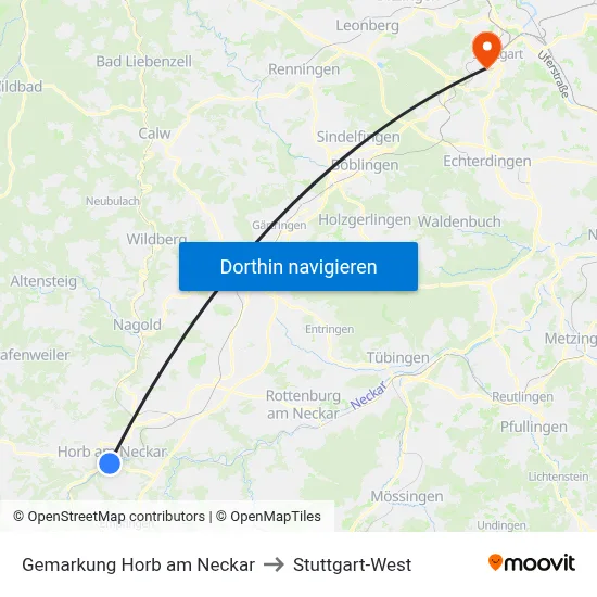 Gemarkung Horb am Neckar to Stuttgart-West map