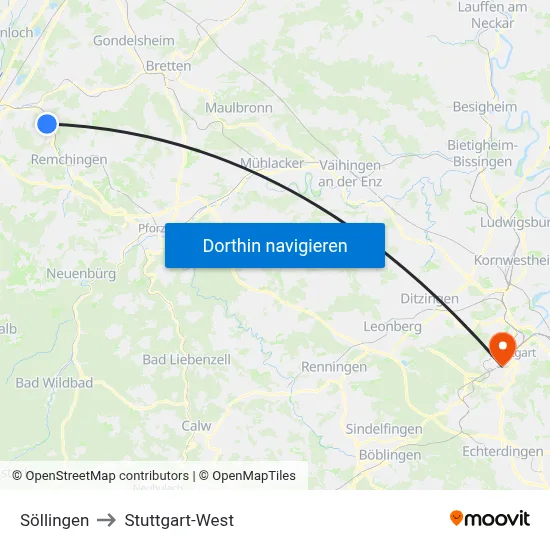 Söllingen to Stuttgart-West map