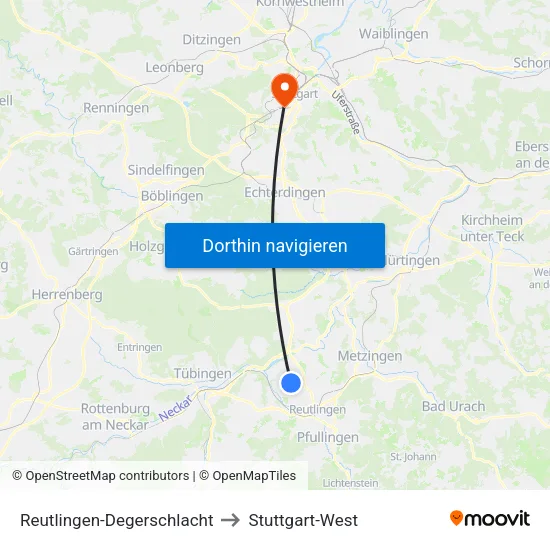 Reutlingen-Degerschlacht to Stuttgart-West map
