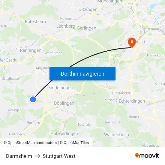 Darmsheim to Stuttgart-West map