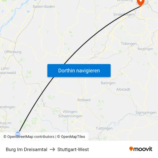 Burg Im Dreisamtal to Stuttgart-West map