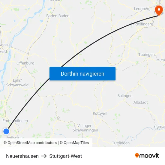 Neuershausen to Stuttgart-West map