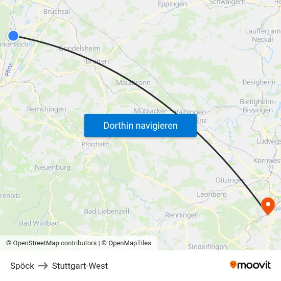 Spöck to Stuttgart-West map