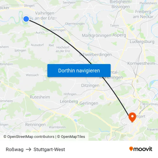 Roßwag to Stuttgart-West map