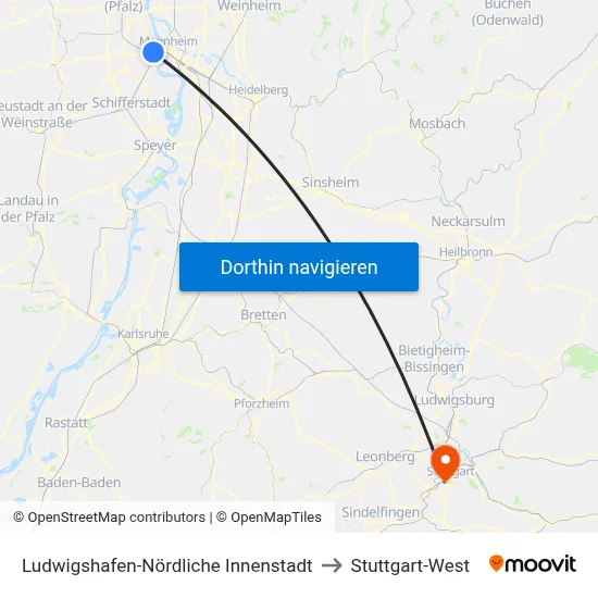 Ludwigshafen-Nördliche Innenstadt to Stuttgart-West map