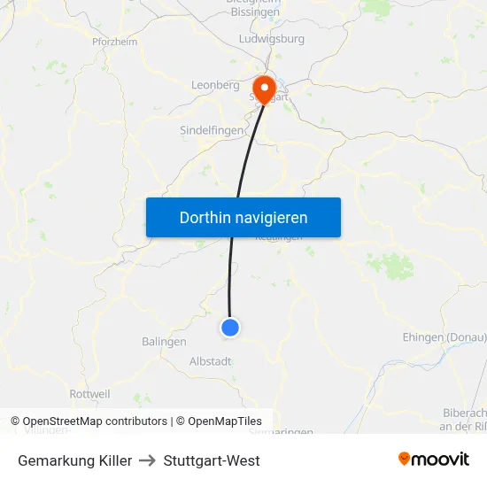 Gemarkung Killer to Stuttgart-West map