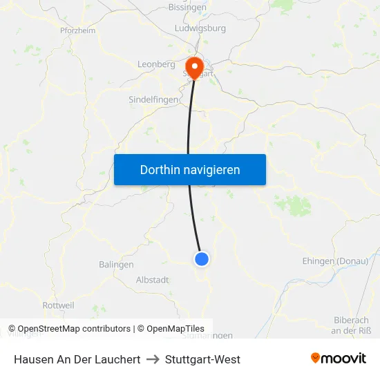 Hausen An Der Lauchert to Stuttgart-West map