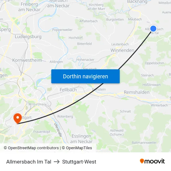 Allmersbach Im Tal to Stuttgart-West map