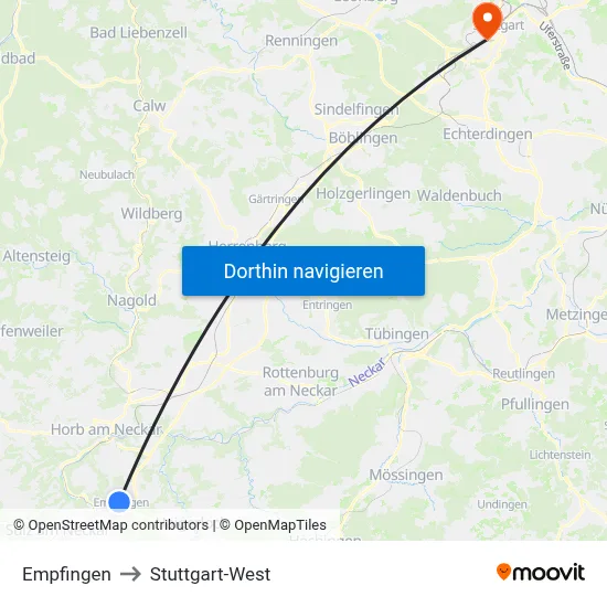 Empfingen to Stuttgart-West map