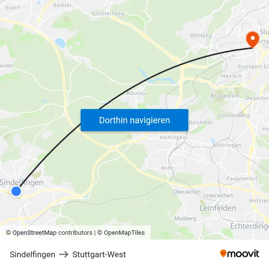 Sindelfingen to Stuttgart-West map