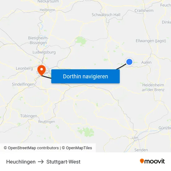 Heuchlingen to Stuttgart-West map