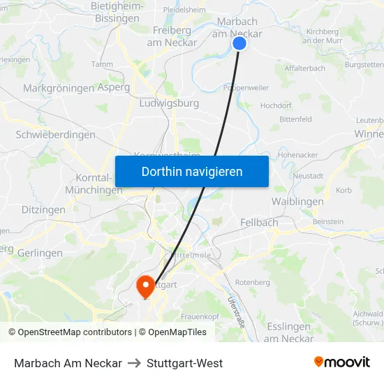 Marbach Am Neckar to Stuttgart-West map