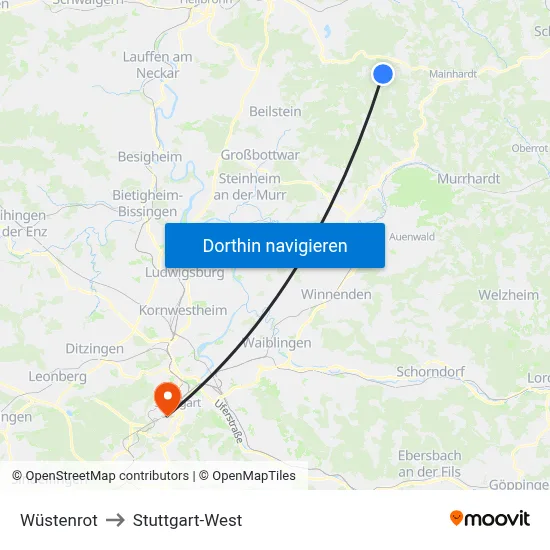 Wüstenrot to Stuttgart-West map