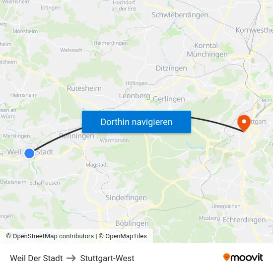 Weil Der Stadt to Stuttgart-West map