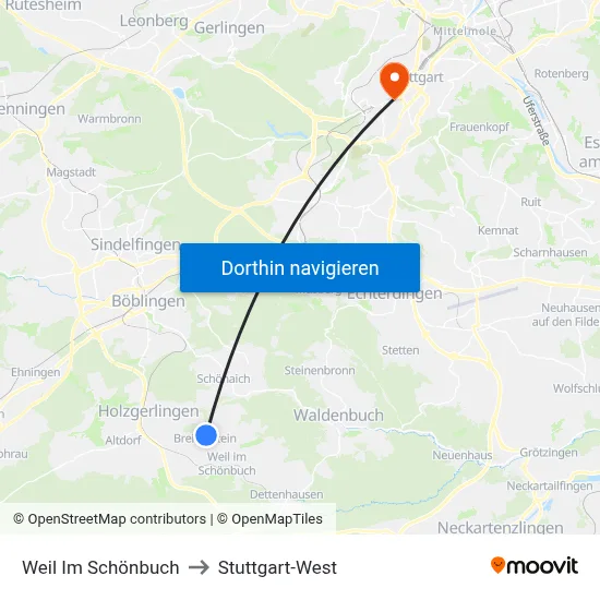 Weil Im Schönbuch to Stuttgart-West map