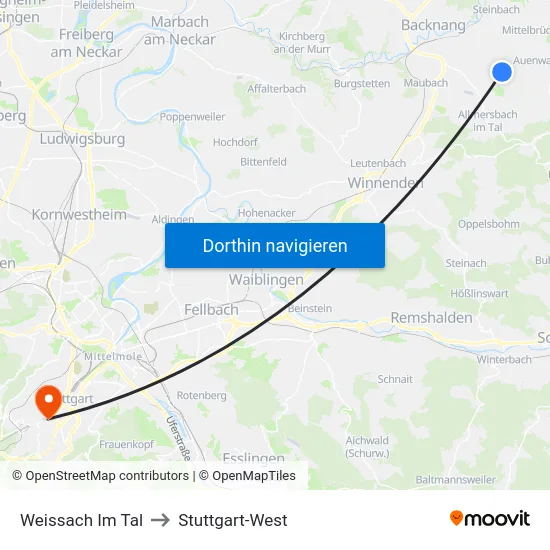 Weissach Im Tal to Stuttgart-West map