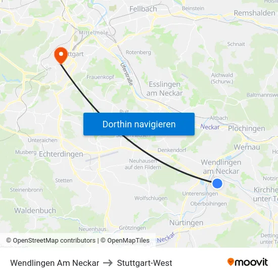 Wendlingen Am Neckar to Stuttgart-West map