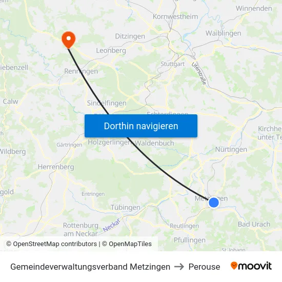 Gemeindeverwaltungsverband Metzingen to Perouse map