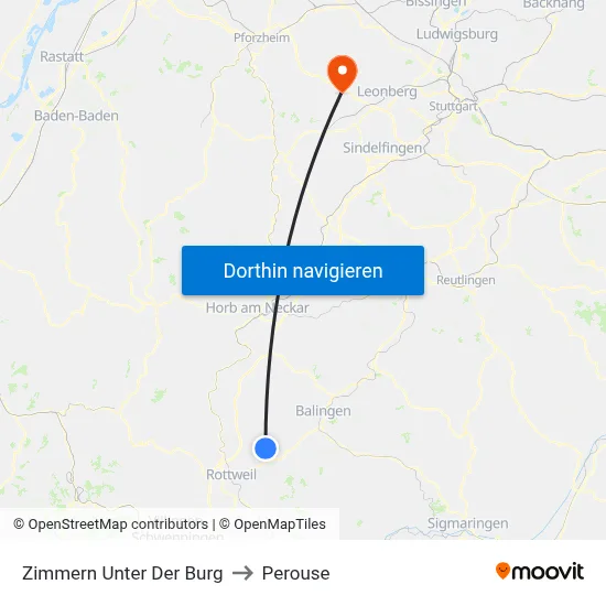 Zimmern Unter Der Burg to Perouse map