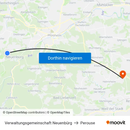 Verwaltungsgemeinschaft Neuenbürg to Perouse map