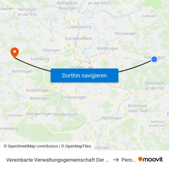 Vereinbarte Verwaltungsgemeinschaft Der Stadt Schorndorf to Perouse map