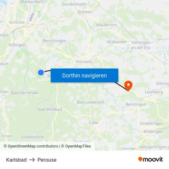 Karlsbad to Perouse map